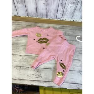LITTLE MISH 2pc Gold printed design Love Pink Pullover & Pant Set Size- 3M